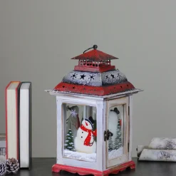 Rustic Snowman Christmas Scene Candle Lantern - 14.5