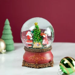 Santa and Mrs. Claus Decorating Christmas Tree Musical Snow Globe - 6"
