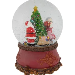 Santa and Mrs. Claus Decorating Christmas Tree Musical Snow Globe - 6