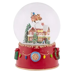 Santa and Reindeer Christmas Night Musical Snow Globe - 7"