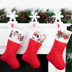 Santa and Snowman Christmas Stocking - 19" - Red and White