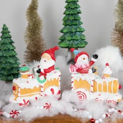 Santa and Snowman on Gingerbread Train Car Christmas Figurines - 6.75" - Set of 2