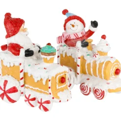Santa and Snowman on Gingerbread Train Car Christmas Figurines - 6.75