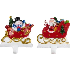Santa and Snowman Sleigh Ride Christmas Stocking Holders - 4.25" - Set of 2