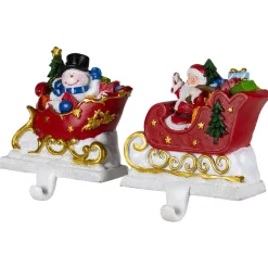 Santa and Snowman Sleigh Ride Christmas Stocking Holders - 4.25
