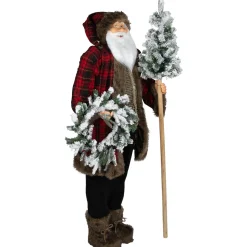 Santa Claus with Flocked Alpine Tree and Wreath Commercial Christmas Figure - 5'