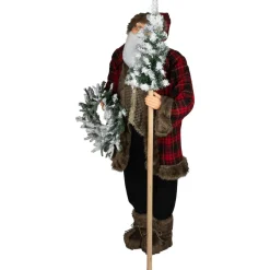 Santa Claus with Flocked Alpine Tree and Wreath Commercial Christmas Figure - 5'