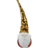 Santa Gnome Head with Sequined Jingle Bell Hat Christmas Decoration - 20" - Gold and Red