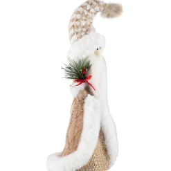 Santa Gnome Holding Pine Sprigs in Plush Winter Hat Christmas Figure - 19