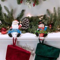 Santa "Noel" and Snowman "Joy" Glitter Christmas Stocking Holders - 5" - Set of 2