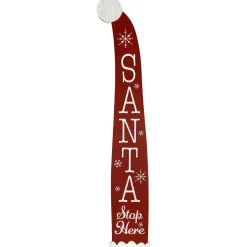 Santa Stop Here Christmas Hat Porch Sign - 35"