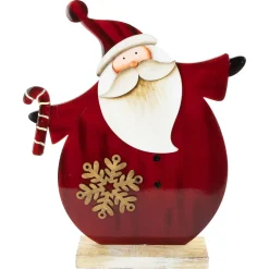 Santa with Candy Cane and Snowflake Wooden Christmas Decoration - 12"