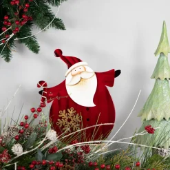 Santa with Candy Cane and Snowflake Wooden Christmas Decoration - 12