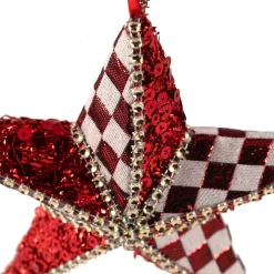 Sequined and Checkered Star Christmas Ornament - 6