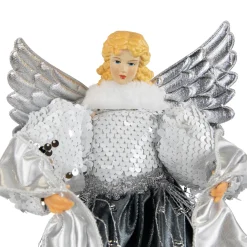 Sequined Angel with Wings Christmas Tree Topper Unlit - 12