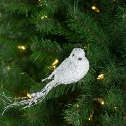 Sequined Bird Christmas Clip-on Ornament - 7.5" - White