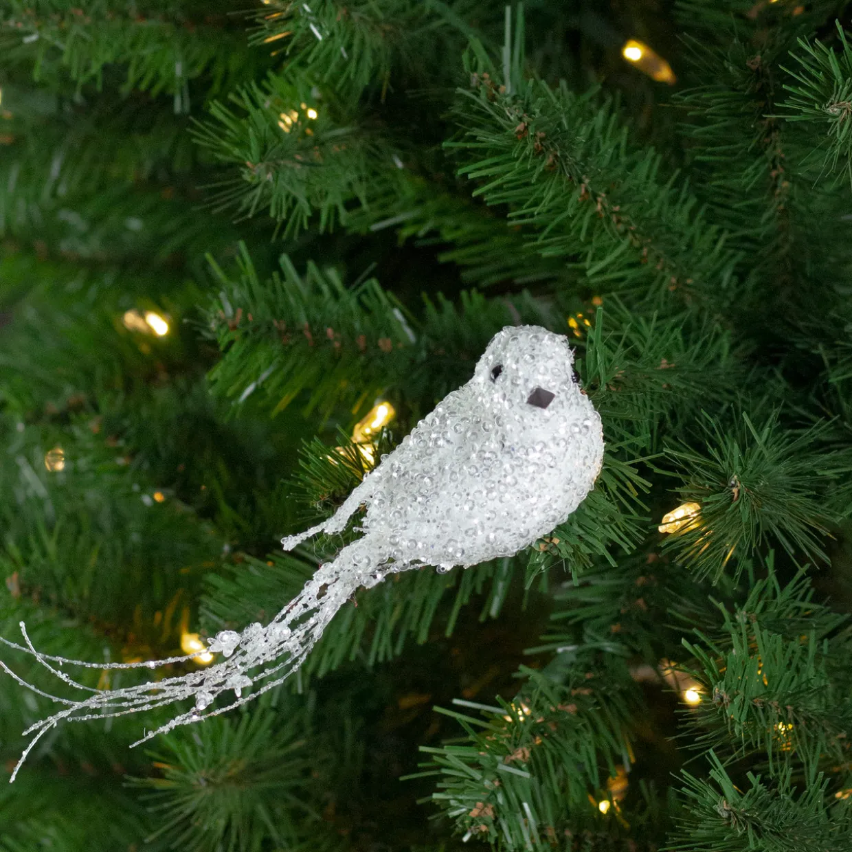 Sequined Bird Christmas Clip-on Ornament - 7.5" - White