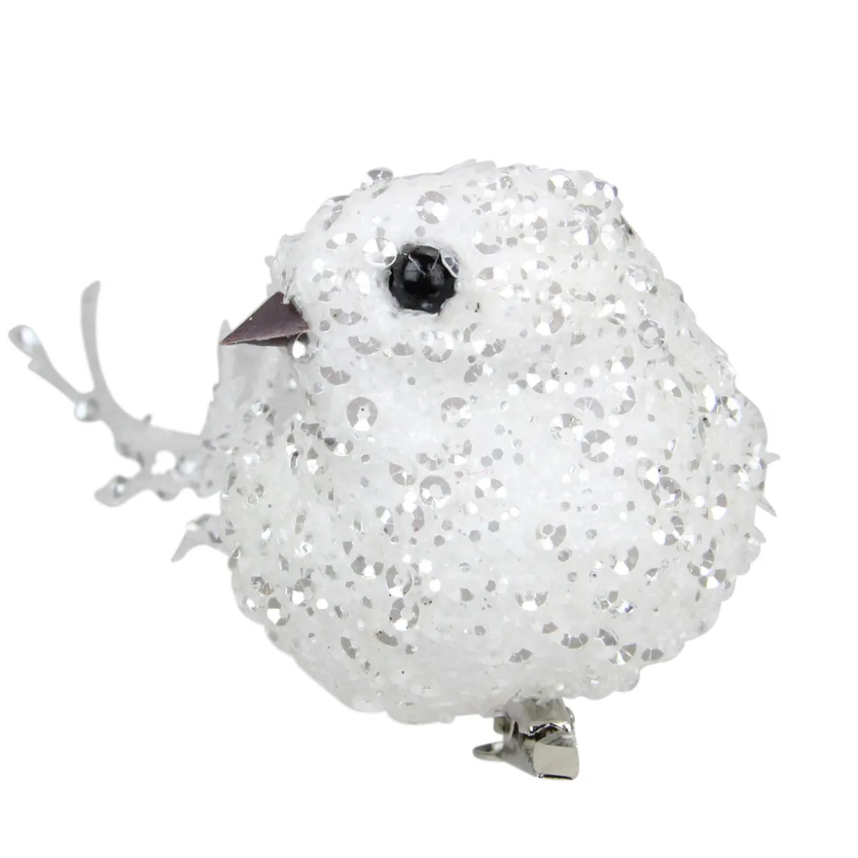 Sequined Bird Christmas Clip-on Ornament - 7.5" - White