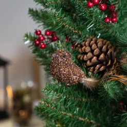 Sequined Bird Christmas Clip-on Ornament - 6.5" - Bronze-tone