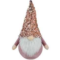 Sequined Hat Christmas Gnome Figure - 12" - Rose Gold and Pink