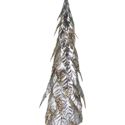 Sequined Layered Leaves Christmas Cone Tree - 20" - Platinum and Champagne Finish