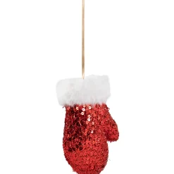 Sequined Winter Mitten with Plush Trim Christmas Ornament - 6