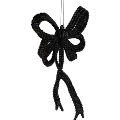 Set of 4 Black Glitter Bowtie Christmas Ornaments 6