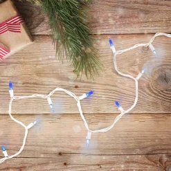 Set of 100 Blue & Pure White LED Mini Christmas Lights 4" Spacing - White Wire