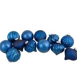 Set of 12 Blue Finial and Glass Ball Christmas Ornaments