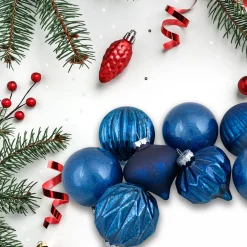 Set of 12 Blue Finial and Glass Ball Christmas Ornaments