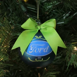 Set of 3 Blue Ford Logo Collectible Glass Christmas Ball Ornaments 3"
