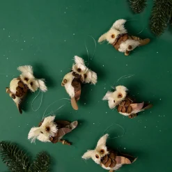 Set of 6 Brown and Ivory Sisal Owls Christmas Ornaments, 2.25"