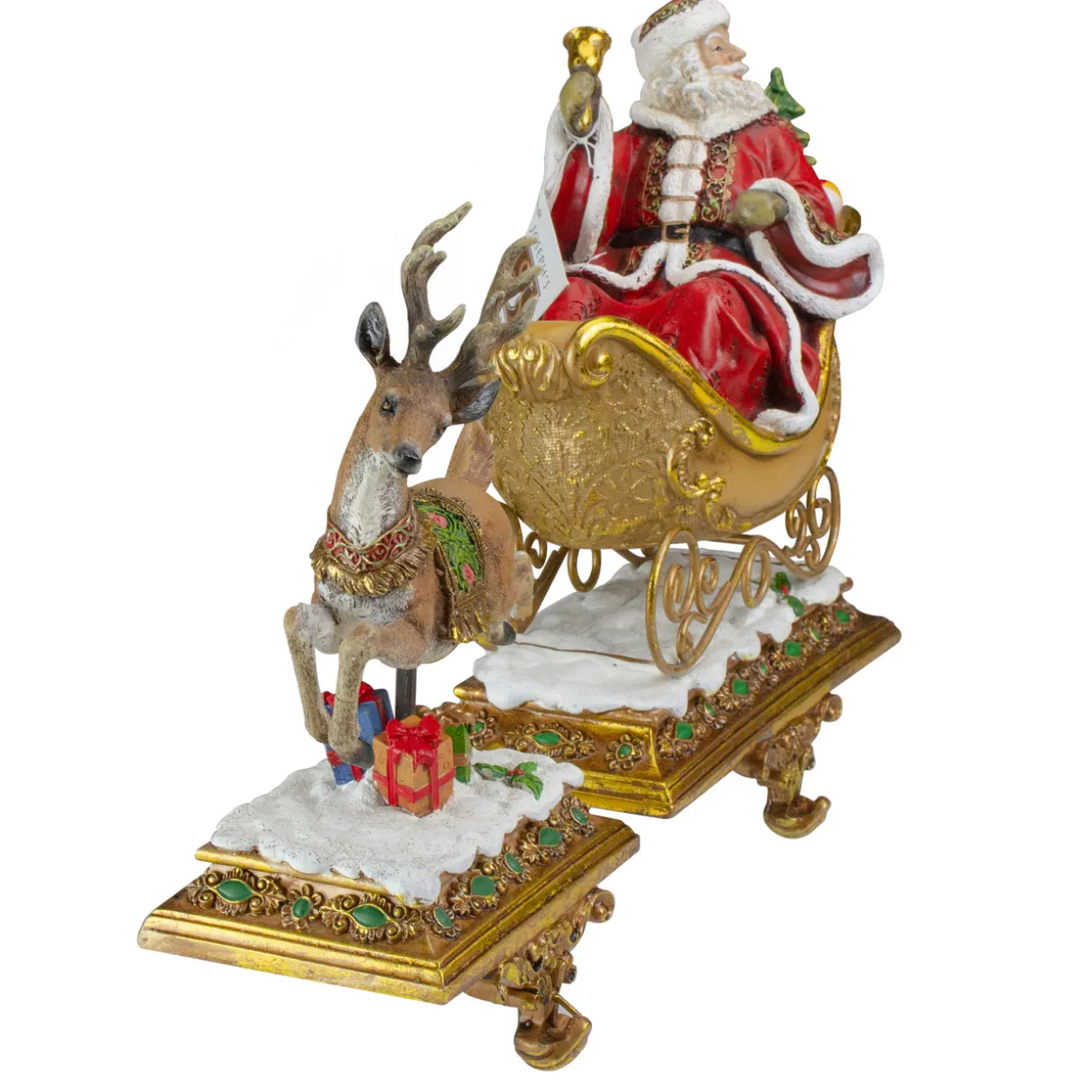Set of 2 Brown and Red Santa Claus with Reindeer Christmas Stocking Holders 9.5"