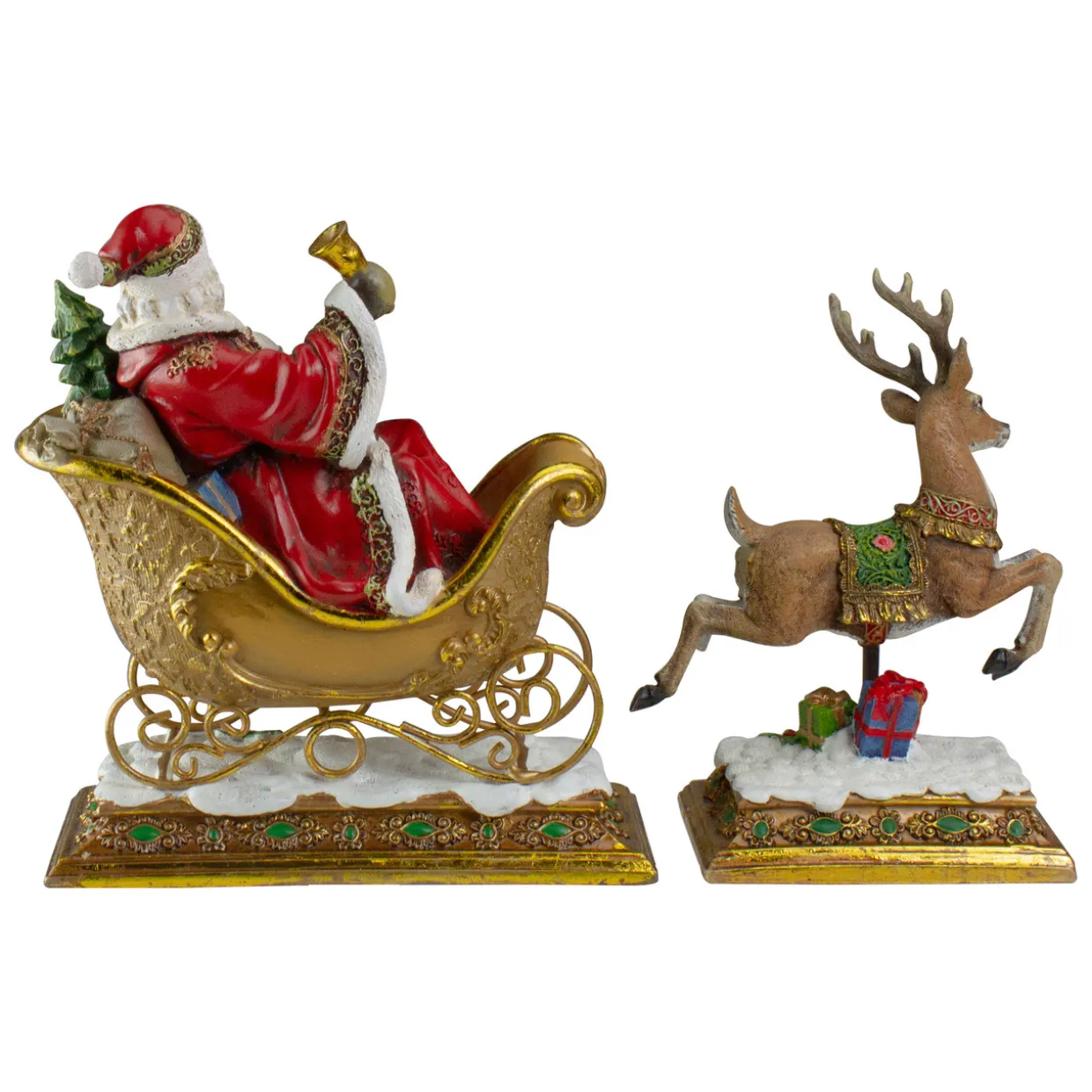 Set of 2 Brown and Red Santa Claus with Reindeer Christmas Stocking Holders 9.5"