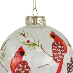 Set of 2 Clear and Red Cardinal Birds Christmas Glass Ball Ornaments 4