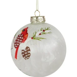 Set of 2 Clear and Red Cardinal Birds Christmas Glass Ball Ornaments 4