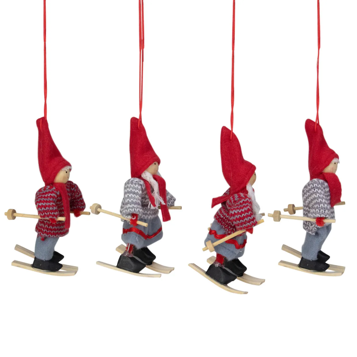 Set of 4 Colorful Holiday Skiing Kids Christmas Ornament Decorations 6"