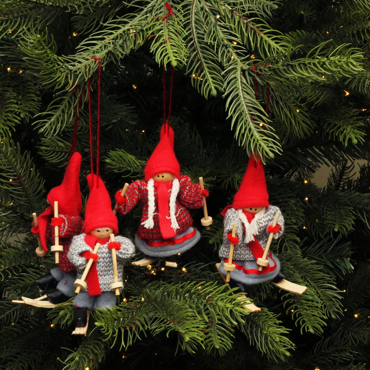 Set of 4 Colorful Holiday Skiing Kids Christmas Ornament Decorations 6"