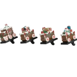 Set of 4 Gingerbread Train Christmas Stocking Holders 4.75"