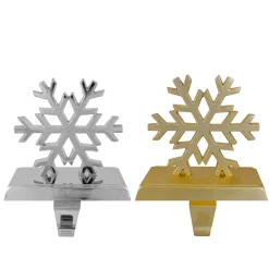 Set of 2 Gold and Silver Shiny Snowflake Christmas Stocking Holders