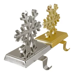 Set of 2 Gold and Silver Shiny Snowflake Christmas Stocking Holders