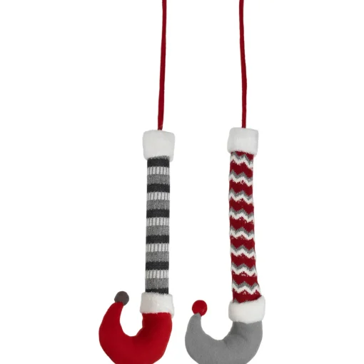 Set of 2 Gray and Red Plush Elf Leg Christmas Picks 30"