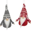 Set of 2 Gray and Red Santa Gnome Hanging Christmas Ornaments 4"