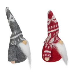 Set of 2 Gray and Red Santa Gnome Hanging Christmas Ornaments 4"