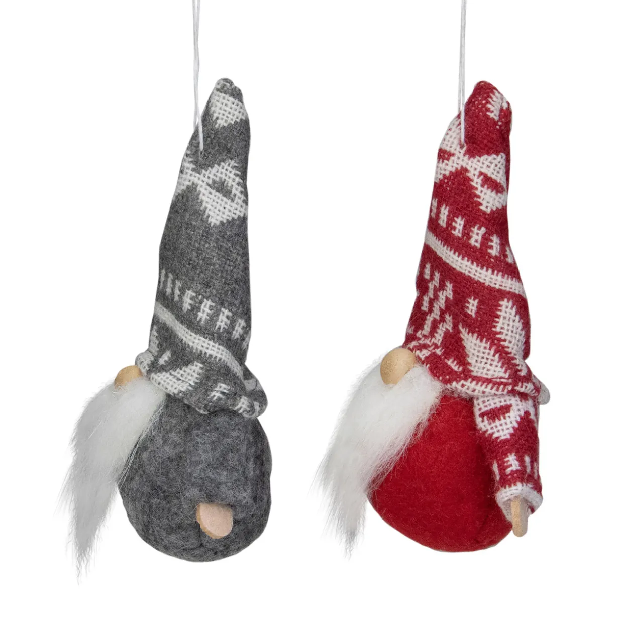 Set of 2 Gray and Red Santa Gnome Hanging Christmas Ornaments 4"