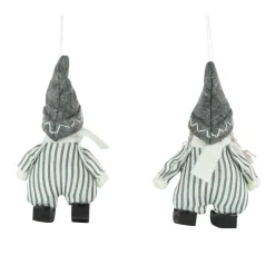 Set of 2 Gray and White Striped Plush Twin Gnomes Christmas Ornaments 5.5