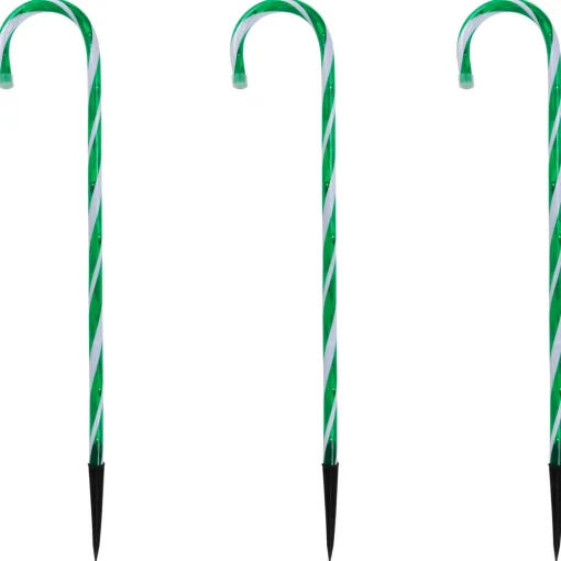Set of 3 Green and White Twinkle Candy Cane Pathway Markers 26"