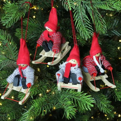 Set of 4 Holiday Kids on Sleds Christmas Ornaments 4"