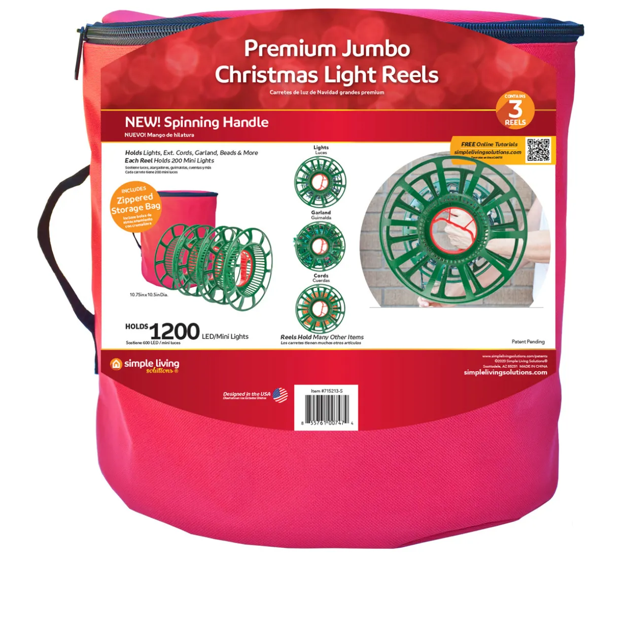 Set of 3 Jumbo Christmas Light Reels with Storage Bag 12.5"