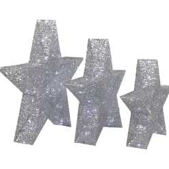 Set of 3 LED Lighted Silver Stars Outdoor Christmas Decorations 24